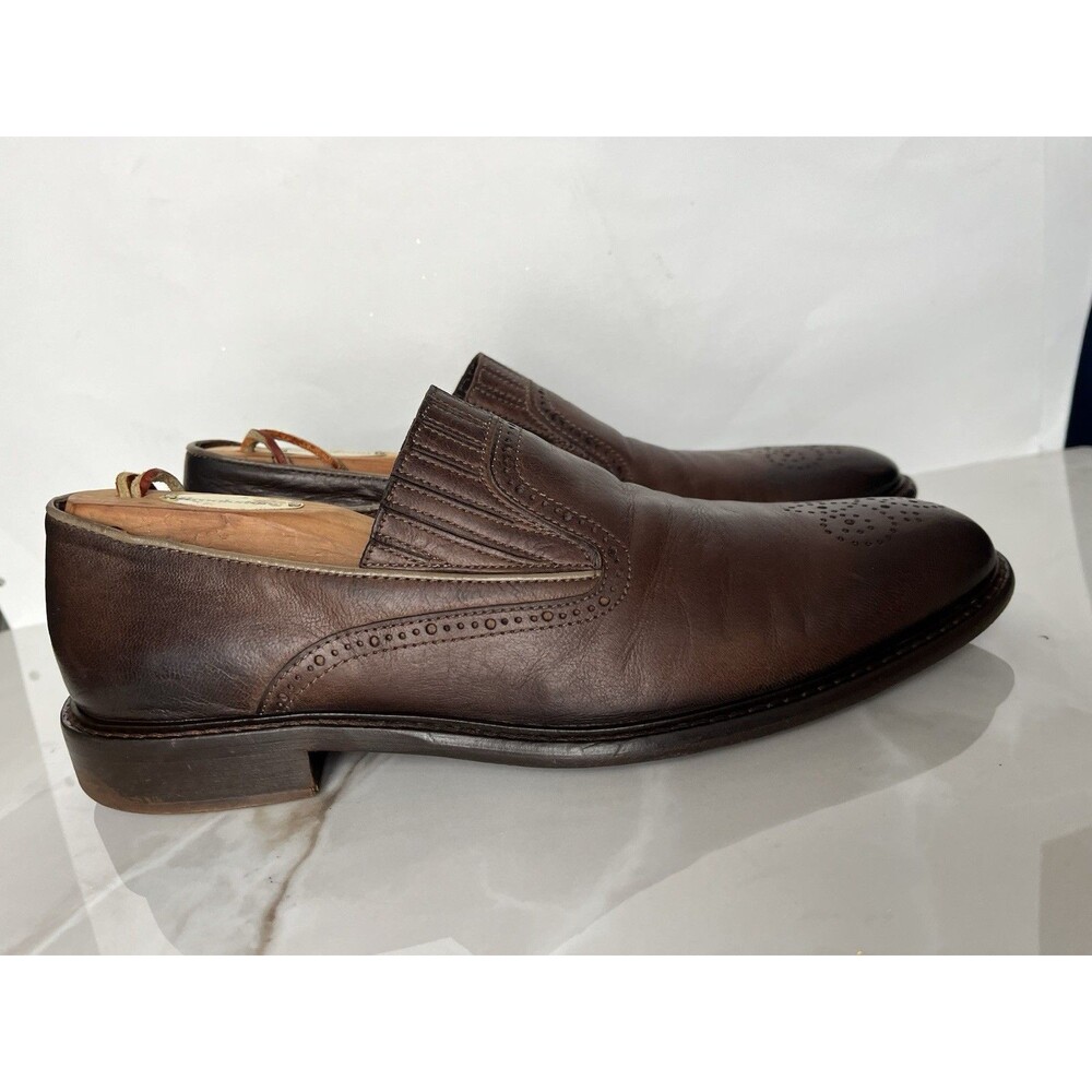 J&M Johnston Murphy Loafers Slip On Mens Brown Leather Dress Shoes Sz 9 M Italy - Picture 2 of 13